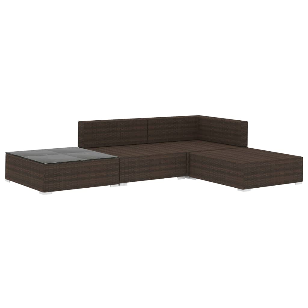 vidaXL Set Divani da Giardino 4 pz con Cuscini in Polyrattan Marrone