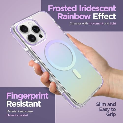 Image of Magnetic Case for iPhone 16 Pro Max [Compatible with Magsafe] [Anti-Yellowing] [1 Screen Protector] Slim Clear Iridescent Case for iPhone 16 Pro Max 6.9 inch 2024, Purple