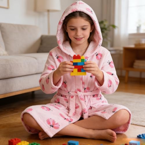 Image of Kids Bathrobe Hooded Plush Fleece Robe for Girls Boys