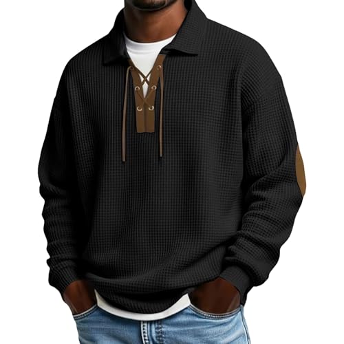 Sudadera para hombre con solapa, sin capucha, camiseta deportiva, cuello en V, manga larga, monocolor, jersey de punto, corte regular, camiseta para exteriores, cómodo jersey suave para hombre