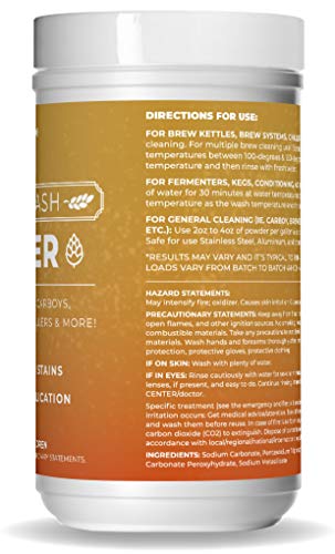 Essential Values Powder Brewery Wash (35 Uses) | Carboy Cleaner - Safely Remove Stubborn Stains | Multi-purpose Cleanser for Brewery Equipment | For Stainless Steel, Rubber, & Plastics - Made in USA