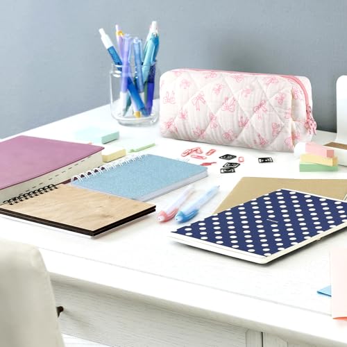 Image of Sherr Coquette Bow Pencil Case Pink Bow Cute Pencil Pouch Soft Cotton Storage Bag Aesthetic Pattern Gift Makeup Pouch Cosmetic Bag for Women