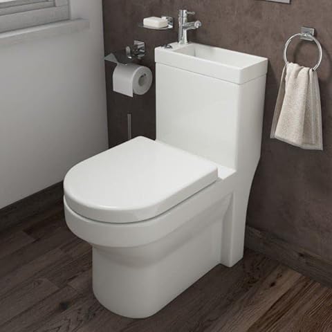 Affine 2 in 1 Toilet Basin Combo Combined Toilet and Sink Space Saving Cloakroom Unit One-Piece Toilet Cover