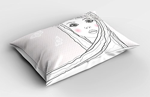 Ambesonne Teen Room Pillow Sham, Face Young Girl with Floral Wreath on Hair and Butterfly Design, Decorative Standard Size Printed Pillowcase, 30
