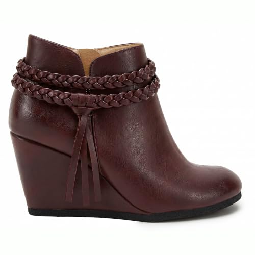 Image of Fashare Womens Wedge Ankle Boots Braided Fringe Strap Western Heeled Fall Booties Dress Shoes