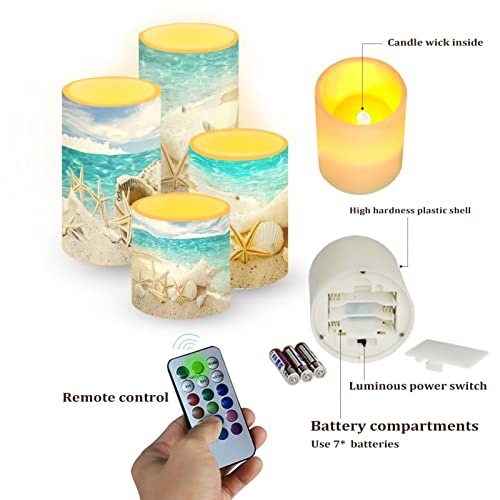 Image of Flameless Candles Battery Powered with Multicolor Timer Remote Control Everlasting Fake Candles for Party Garden Indoor Outdoor Coastal Decor, Beach Coastal Multi
