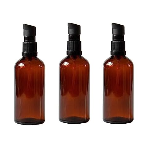ericotry 3PCS 100ml / 3.34oz Empty Refillable Amber Glass Cosmetic Pump Press Lotion Bottles Makeup Sample Packing Cream Lotion Bath Shower Conditioner Storage Container Dispenser Vial Pot Cover