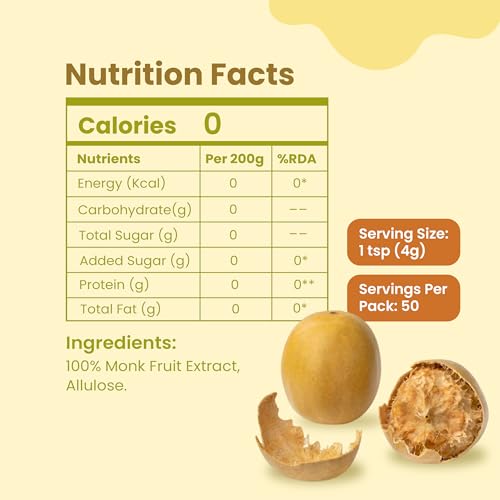 Image of Sweetmate Monk Fruit Sweetener Without Erythritol - 200 g | Pure Monk Fruit Extract | Zero Calorie 1:1 Sugar Substitute | Keto & Diabetic Friendly