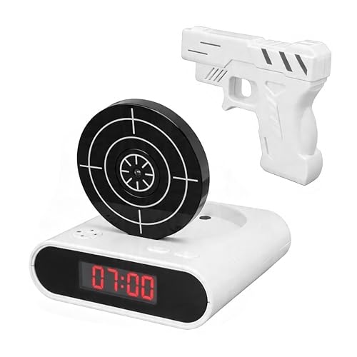 With Gun Target &ndash; Large Led Display, Recordable Sound & Dual Modes For Home Office Bedroom, Easy & Hard Mode For Heavy Sleepers (white)