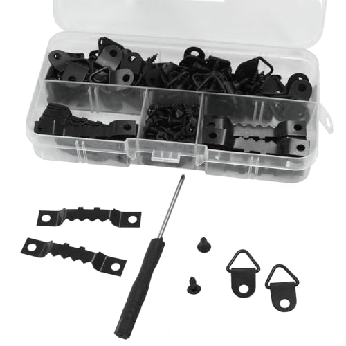 Image of Hordion Picture Hanging Kit, 50 Pcs Sawtooth Picture Hangers, 50pcs Triangle D-Ring Hangers, 150pcs Screws and 1 Pcs Screwdriver for Hanging Canvas Paintings Photos Frames Artworks Crafts