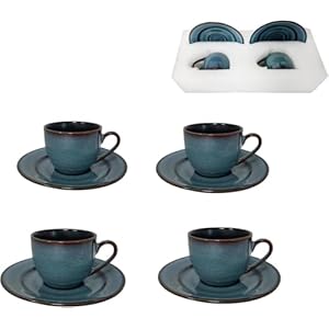 Espresso Coffee Cups and Saucers Sets of 4,90cc Porcelain Small Tea Coffee Cups Saucers Starry Glazed Coffee Mugs with Handle, 3oz Chinese Small Mini Tea Cup Set