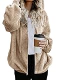 Nirovien Womens Full Zip Up Sherpa Hoodie Fuzzy Fleece Jacket Oversized Fluffy Coat with Pockets(Khaki,XL)