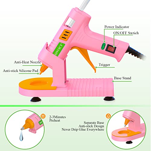 Image of MONVICT Pink Hot Glue Gun Kit, Mini Glue Gun with Suction Cups Stand Anti Stick Silicone Mat, Hot Melt Glue Gun with Fine Tip & 30 Glue Sticks, On /Off Switch Design for DIY, Craft, Home School Project