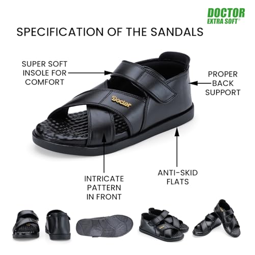 Image of DOCTOR EXTRA SOFT Orthopedic Diabetic Comfortable Dr Sole Footwear Daily Use Casual Wear Stylish Black Cushioned Adjustable Strap Sandals for Men's-Gents & Boy's L-12