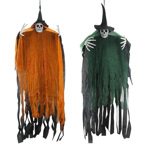 2 Stück Halloween-105 * 85cm Dekoration zum Aufhängen Deko Horror Hängende Tür Deko, Gespenst Türvorhang Horror Sensenmann Totenkopf für Halloween Deko