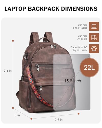 Image of FADEON 15.6 Inch Laptop Backpack Purse for Women, Large Capacity | Vegan Leather Backpack with Padded Straps, Laptop & iPad Slots Fits 13 inch, 14 inch & 15.6 inch, Roomy for Daily, Work & Travel