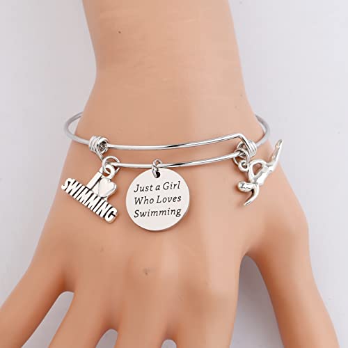 Image of FUSTMW Swimming Bracelet Just a Her Who Loves Swimming Gifts Swim Gifts for Swimmers Jewelry I Love Swimming Lover Gifts