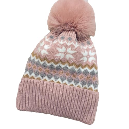 Cexiakong Gorro para mujer noruego con pompón, unisex, forro grueso, cálido, gorro de lana con forro suave, Rosa., Talla única