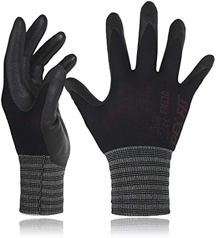 DEX FIT Premium Nylon Nitrile Work Gloves FN320, 3 Pairs, 3D-Comfort Stretchy Fit, Firm Grip, Thin & Lightweight, Durable, Breathable & Cool, Machine Washable; Black 7 (S)