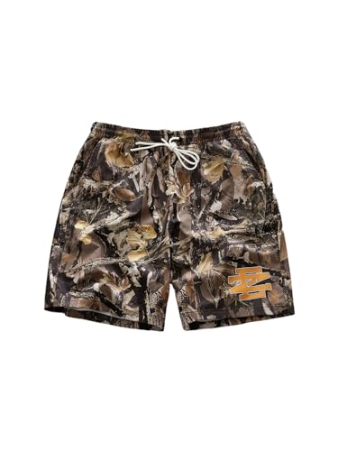 GORGLITTER Men's Camo Shorts Y2K Graphic Drawstring Waist Gym Track Shorts with Pockets