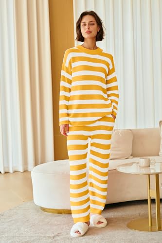 Image of SENSERISE Womens Striped Set Sweater Lounge Sets
