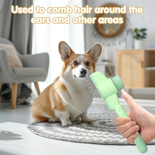 Ajuanbazha 2 Stück Selbstreinigender Flohkamm für Katzen und Hunde, Haustierbürste mit Auslöseknopf, Ideal für Kurz und Langhaarfell, Entfernt Lose Haare, Knoten & Flöhe Sanft