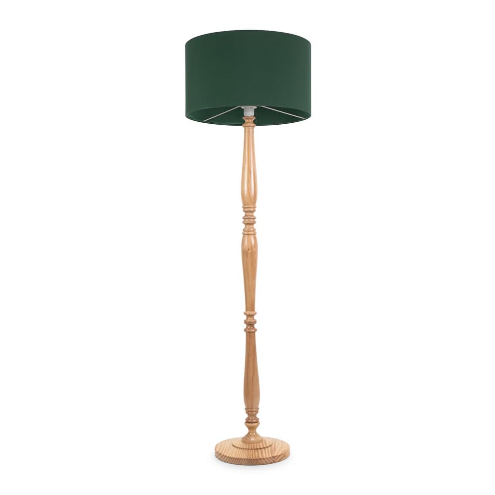 ValueLights | Traditional Light Wood Candlestick Floor Lamp with Forest Green Fabric Drum Shade for Living Room | Floor Lamps, Home Décor & Improvement Essential | Included LED Bulb