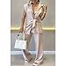 Women’s Fashion Waisted Top & Casual Pants Set,Summer Casual Formal Wide-leg Pants Suit For Women (Khaki,XL)
