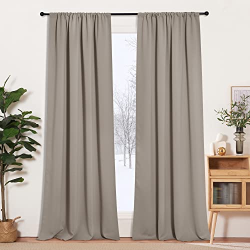 RYB HOME Room Darkening Curtains for Bedroom, Thermal Insulated Noise Reducing Window Drapes Farmhouse Decor for Living Room Dining Room, W52 x L95 inch, 2 Panels, Sand