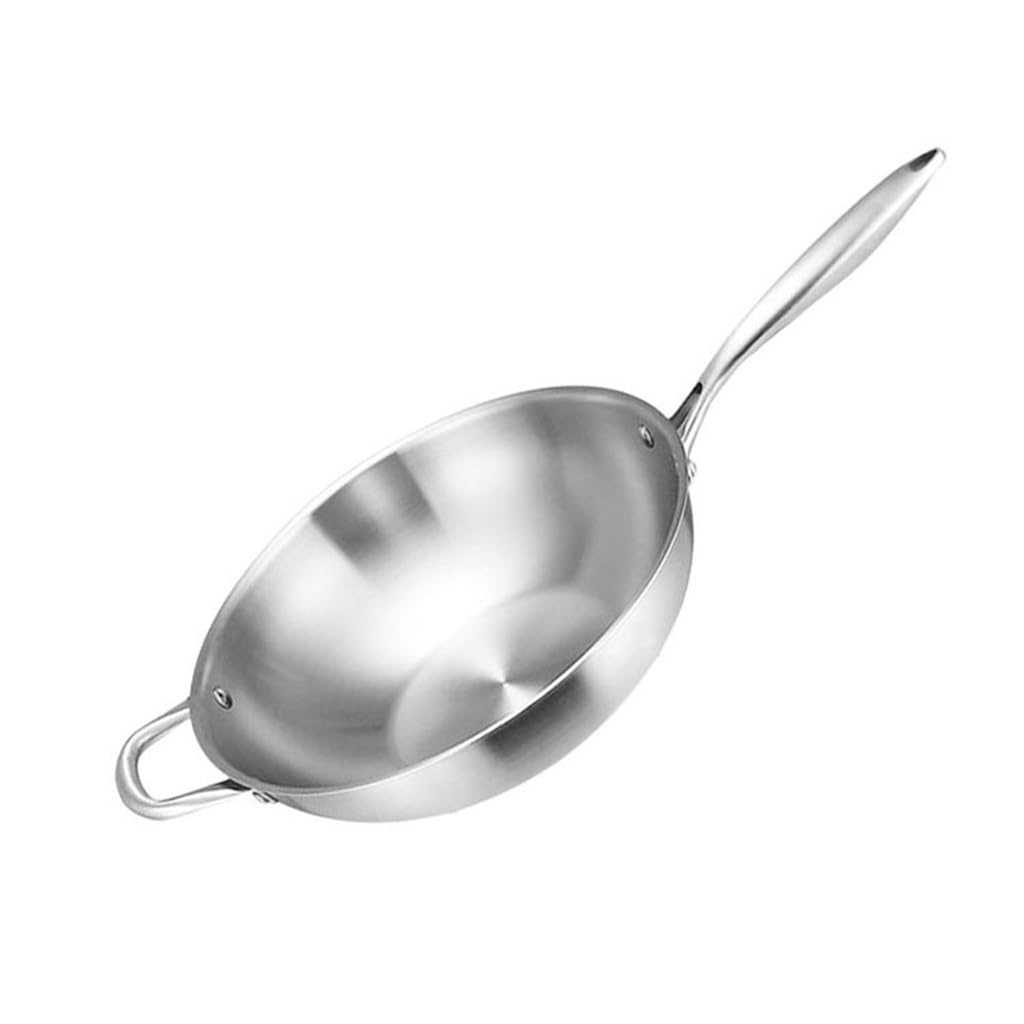 Wok ze stali nierdzewnej, niepowlekany, ze stali nierdzewnej, kuchenka indukcyjna, kuchenka gazowa (B jasnoszary)
