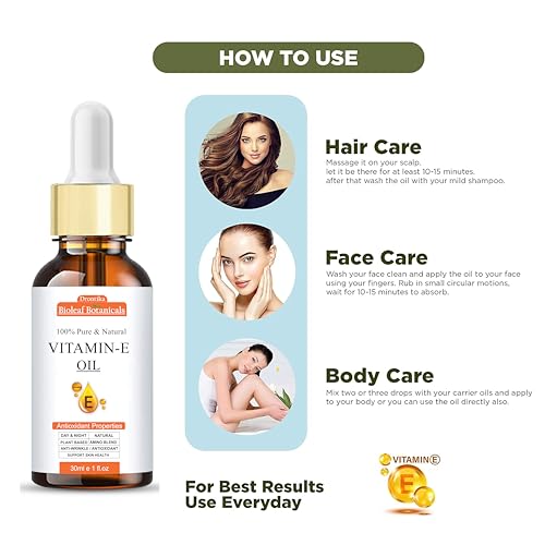 Image of BioLeaf Botanicals 100% Pure & Organic Vit. E Oil - Best Oil For Face, Body and Nail - Enriched Veg Vitamin E Source - For Nourish Your Face and Repair Damaged Skin -Pack of 2 (60ml.)