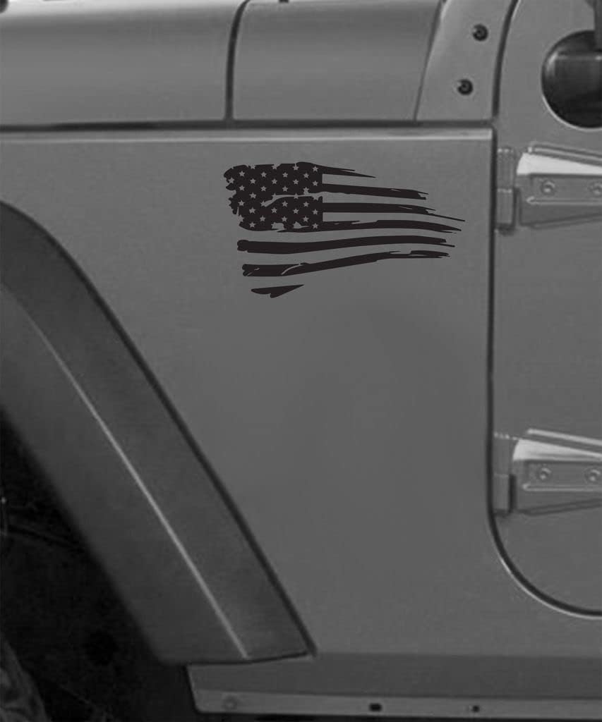 Tower Decals American Flag Distressed Vinyl Decal (Matte Black) 1 Left 1 Right 0097