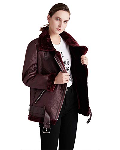 Winter Women Faux Leather Lambs Leather Jacket Moto Biker Coat Fur Collar Zipper Warm Thick Coat4