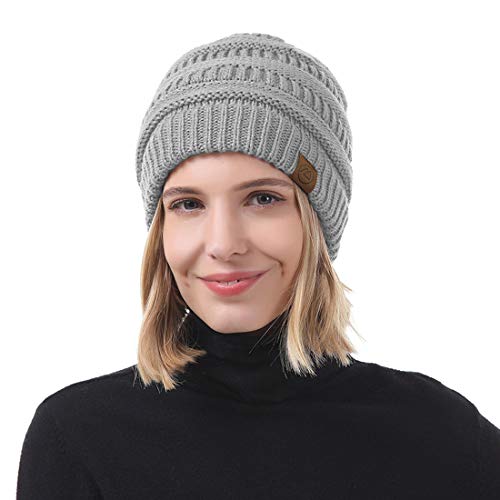 Durio Beanie For Women Knit Beanie Cozy Winter Hats Thick Womens Hat Warm Beanie Hat Gifts For Women Wife Mother Black & Dark Grey & Light Grey One Size #TOP5