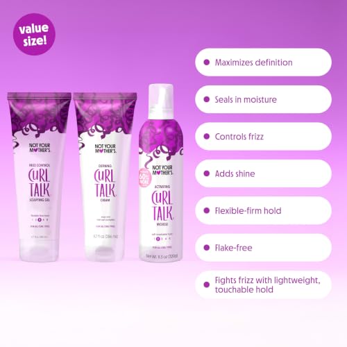 Image of Not Your Mother's Curl Talk Defining Cream, Styling Gel, & Mousse - 3 Pack | Defining Cream, Frizz Control Styling Gel, & Activating Mousse - Maximize Definition & Control Frizz - Citrus Jasmine Scent