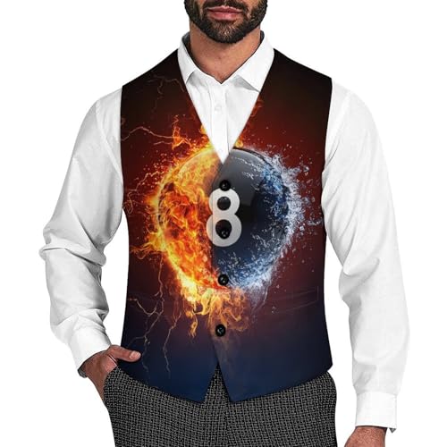 Billiard Ball On Fire And Water Men's Suit Vests Dress Vest V-Neck Waistcoat Slim Business Formal with Pocket