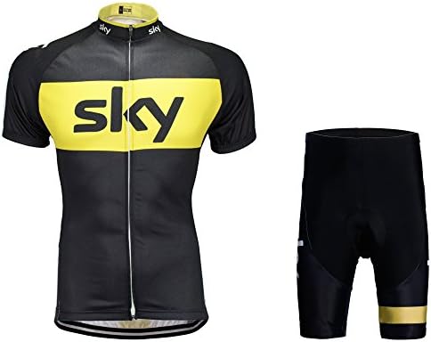 FASTONT Men's Cycling Jersey Breathable Full-Zipper Comfortable Cycling Top and 3D-Padded Tight Bib(Short) Set for Outdoor Riding (XXX-Large, Yellow&Short Set)