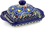 Polish Pottery 7½-inch Butter Dish (Lightbug Garden Theme) Signature UNIKAT + Certificate of Authenticity
