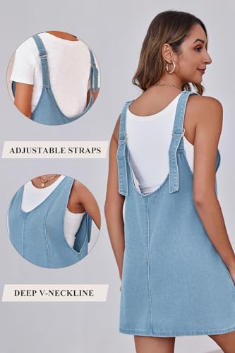 Womens High Roller Overalls Denim Dress Loose Casual Sleeveless Mini Pinafore Jean Romper Skirtall with Pockets2