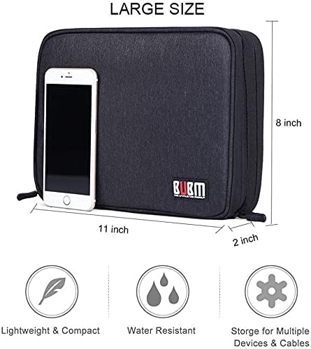 BUBM Waterproof Compact Electronics Storage Bag for Cables, Charger, USB, Flash Drive, Phone Accessories, Power Bank, Travel Cords Organizer Case with Shape Maintaining Piping Frame (Large, Black)