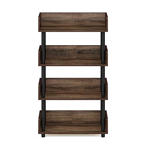Image of Furinno TURN-N-TUBE 4-Tier Display Shelf, Storage Shelves, Book Shelf, Open Shelves with Rounded Corner Top Edges, for Organization and Storage, Living Room, Home Office, Walnut