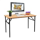 Halter Folding Computer Table, 47 Inches, Teak Desk with Black Frame