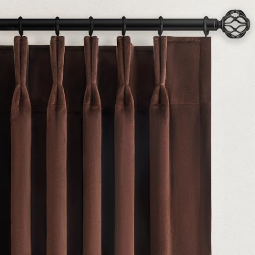 Dark Brown Velvet Curtains 84 Inches Long for Living Room Bedroom Tan Luxury Vintage Pinch Pleat Blackout Thermal Insulated Curtain Drapes Super Soft Velvet Window Treatment Tan(2 Panels 40 x 84)
