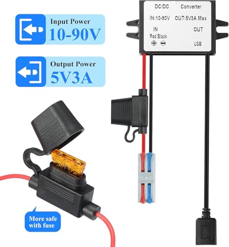 YABOANG DC USB-A Transformer 10-90V to 5V 3A 15W Step Down Converter,Waterproof Buck Transformer Auto Step-down Module for Golf Cart/Electric scooter/Truck- DC Buck Converters - Image 2