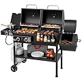 Grills House 2-Burner Gas and Charcoal Combo Grill with Offset Smoker & Side Burner, 34,000 BTU Dual Fuel Grill, 1020 Sq. In. Cooking Area, Ideal for Outdoor Cooking, Black, ZH3005Y-SC