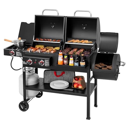 Grills House 2-Burner Gas and Charcoal Combo Grill with Offset Smoker & Side Burner, 34,000 BTU Dual Fuel Grill, 1020 Sq. In. Cooking Area, Ideal for Outdoor Cooking, Black, ZH3005Y-SC
