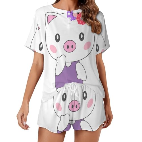 Pyjama femme cochon mignon à manches courtes contre la chaleur nocturne de l'été