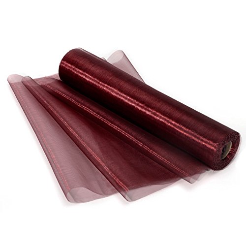Vsolucky 11.4 inches x 27 Yards Burgundy Sheer Crystal Organza Fabric Roll Spool Table Runner Chair Sash Swag Wedding Party Car Stair Bow Valance DIY Decor