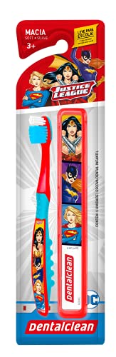 Escova de Dentes Escolar Heróis Liga da Justiça Macia, Com Estojo Compacto (Cor sortida) - Dentalcle