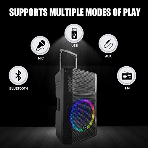 Exoton 12 Inch Dj Speaker For Party,Portable Pa Speaker,1200W Active Bluetooth Loudspeaker With Microphone Remote Control Tripod Stand, Flashing Party Lights & Fm Radio,Indoor And Outdoor #TOP2